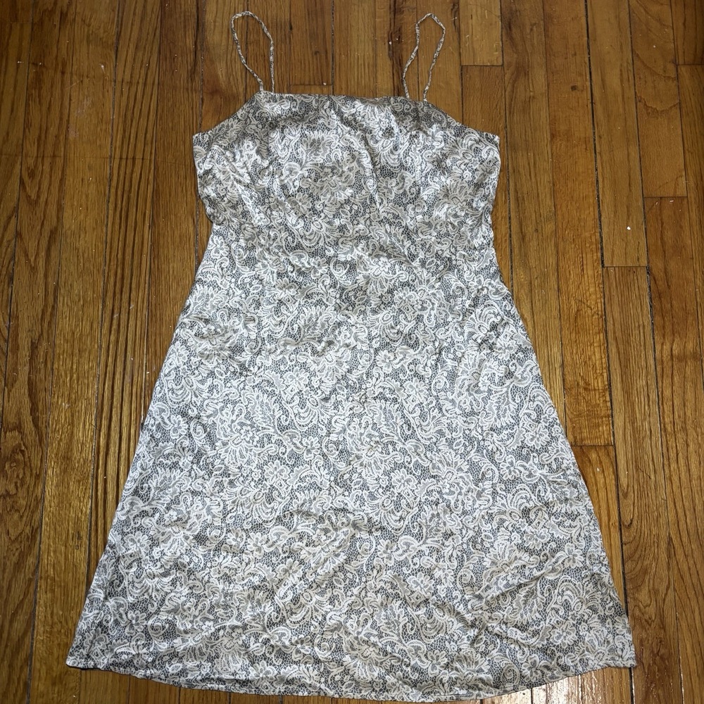 VTG Episode 100% Silk Maxi Dress Gold Tone Size 10 Straps Adjustable Zip-up